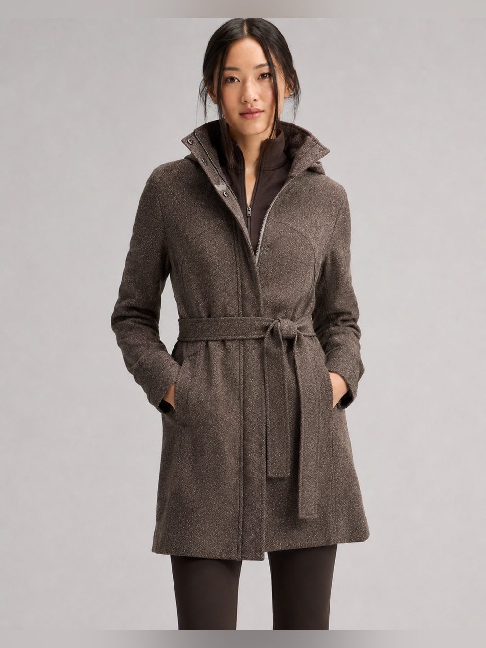 lululemon athletica Brown Wool-Blend Tie-Waist Trench Coat
